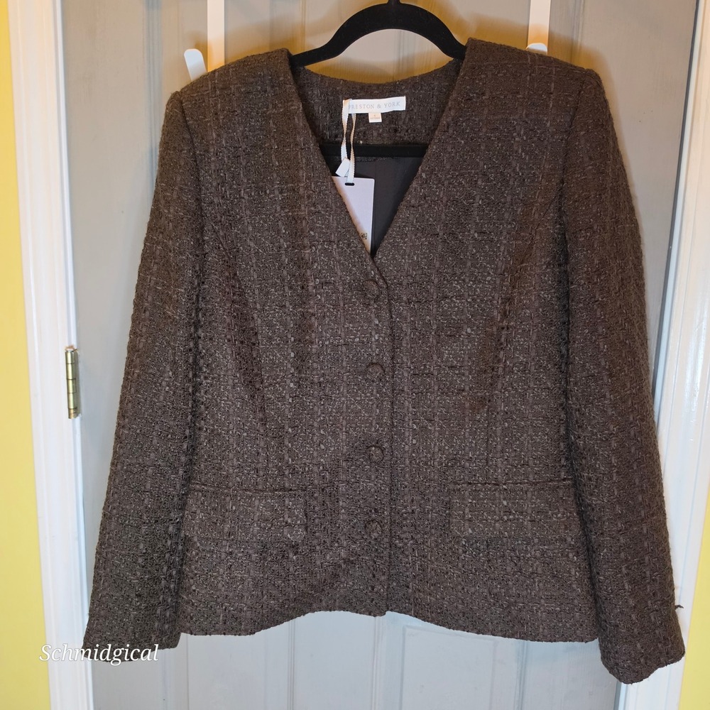 NWT Preston & York Zoey Tweed Jacket Rich Espresso Brown Blazer 40916JK0924 Sz 8